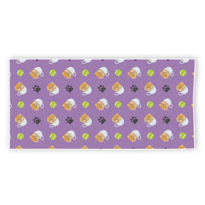 Pomeranian In Tea Cup Pattern Print Beach Towel