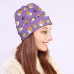 Pomeranian In Tea Cup Pattern Print Beanie