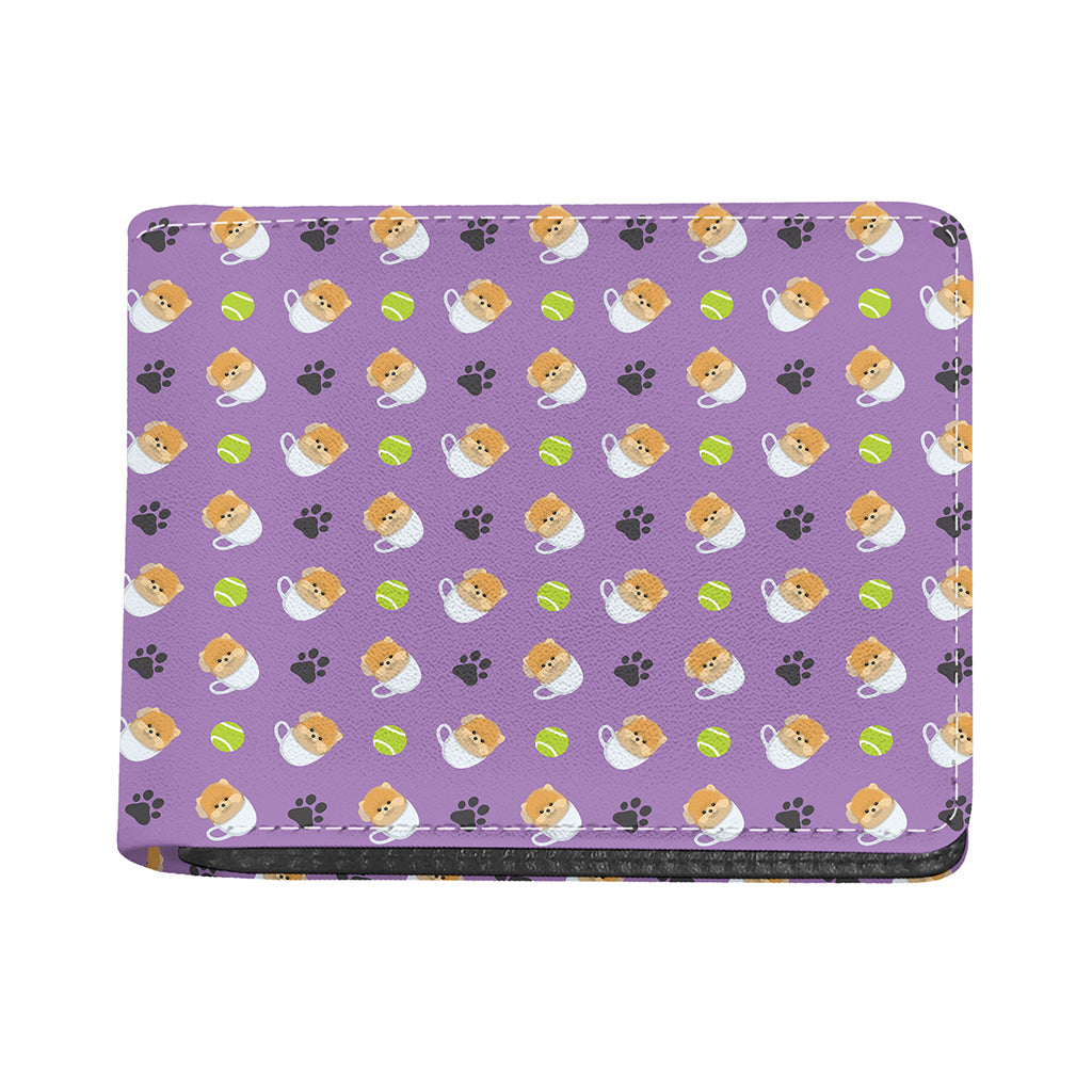 Pomeranian In Tea Cup Pattern Print Bifold Wallet