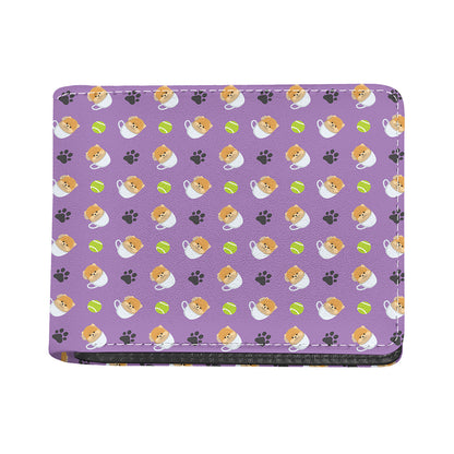 Pomeranian In Tea Cup Pattern Print Bifold Wallet
