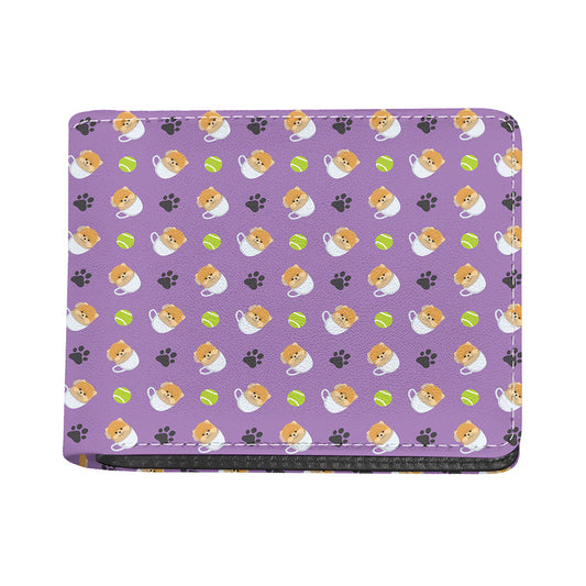 Pomeranian In Tea Cup Pattern Print Bifold Wallet