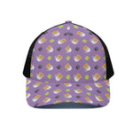 Pomeranian In Tea Cup Pattern Print Black Mesh Trucker Cap