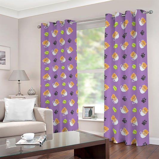 Pomeranian In Tea Cup Pattern Print Blackout Grommet Curtains