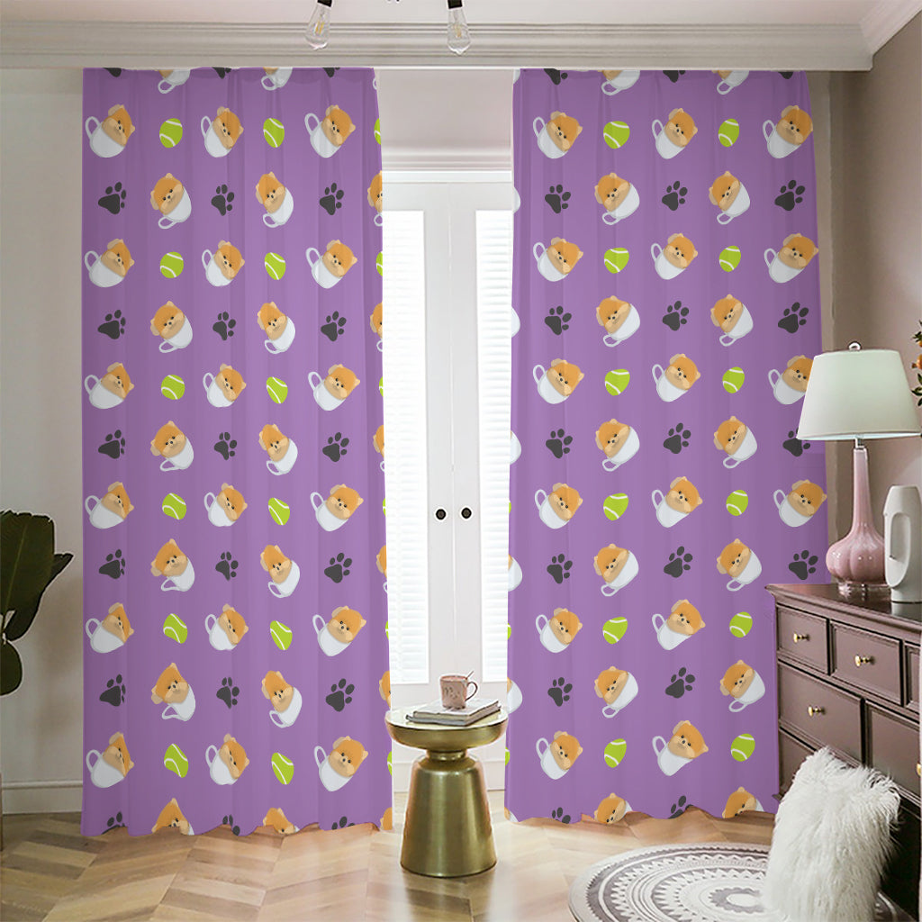 Pomeranian In Tea Cup Pattern Print Blackout Pencil Pleat Curtains