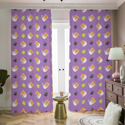 Pomeranian In Tea Cup Pattern Print Blackout Pencil Pleat Curtains