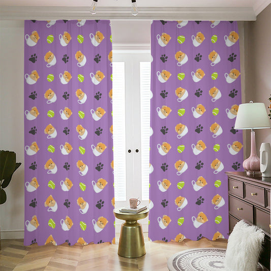 Pomeranian In Tea Cup Pattern Print Blackout Pencil Pleat Curtains