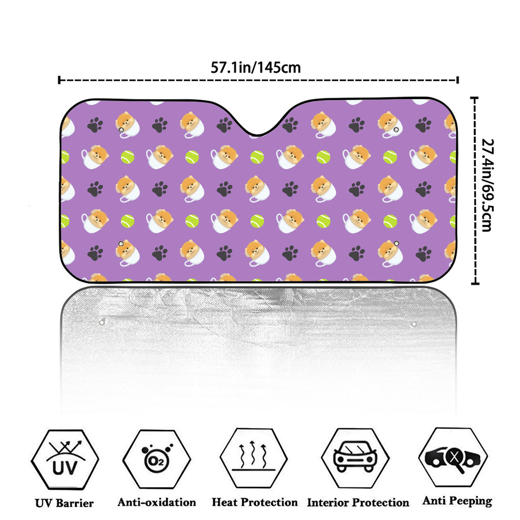 Pomeranian In Tea Cup Pattern Print Car Windshield Sun Shade