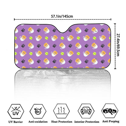 Pomeranian In Tea Cup Pattern Print Car Windshield Sun Shade