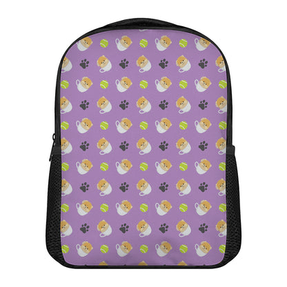 Pomeranian In Tea Cup Pattern Print Casual Backpack