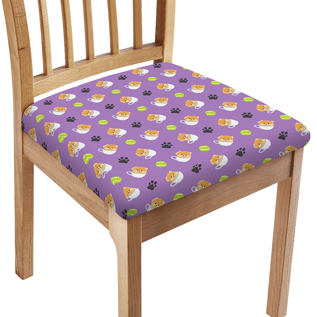 Pomeranian In Tea Cup Pattern Print Chair Cushion Cover