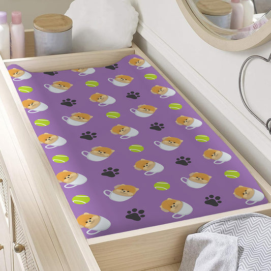 Pomeranian In Tea Cup Pattern Print Changing Pad Cover