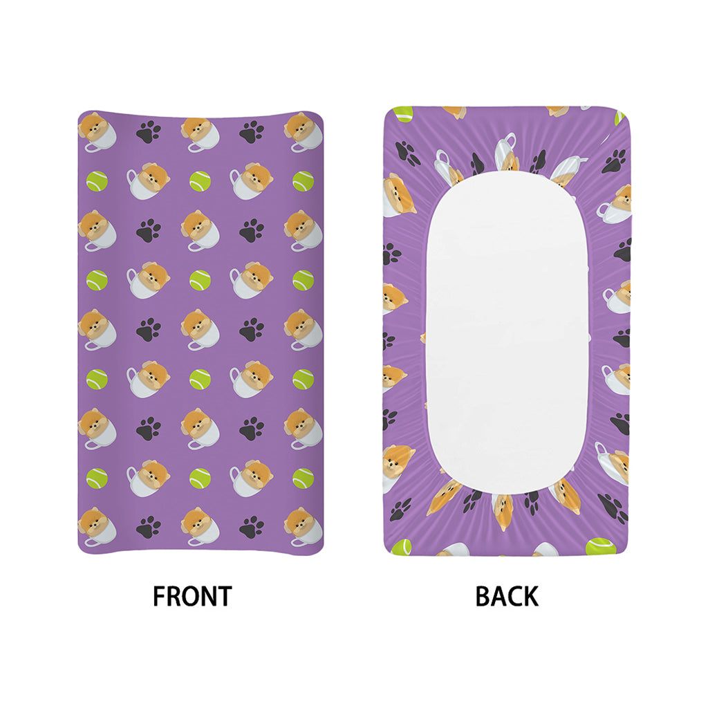 Pomeranian In Tea Cup Pattern Print Changing Pad Cover