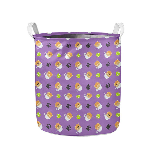 Pomeranian In Tea Cup Pattern Print Collapsible Laundry Basket