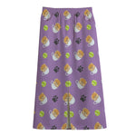 Pomeranian In Tea Cup Pattern Print Cotton Front Slit Maxi Skirt