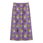 Pomeranian In Tea Cup Pattern Print Cotton Front Slit Maxi Skirt
