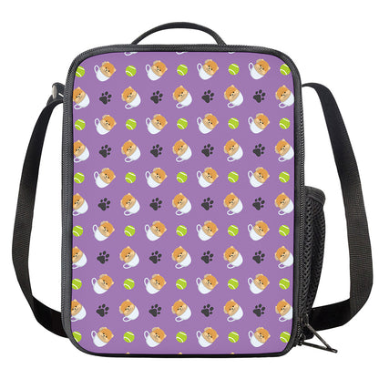 Pomeranian In Tea Cup Pattern Print Crossbody Lunch Bag