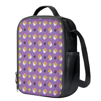 Pomeranian In Tea Cup Pattern Print Crossbody Lunch Bag