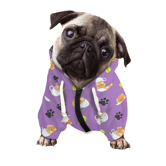 Pomeranian In Tea Cup Pattern Print Dog Zip Up Hoodie