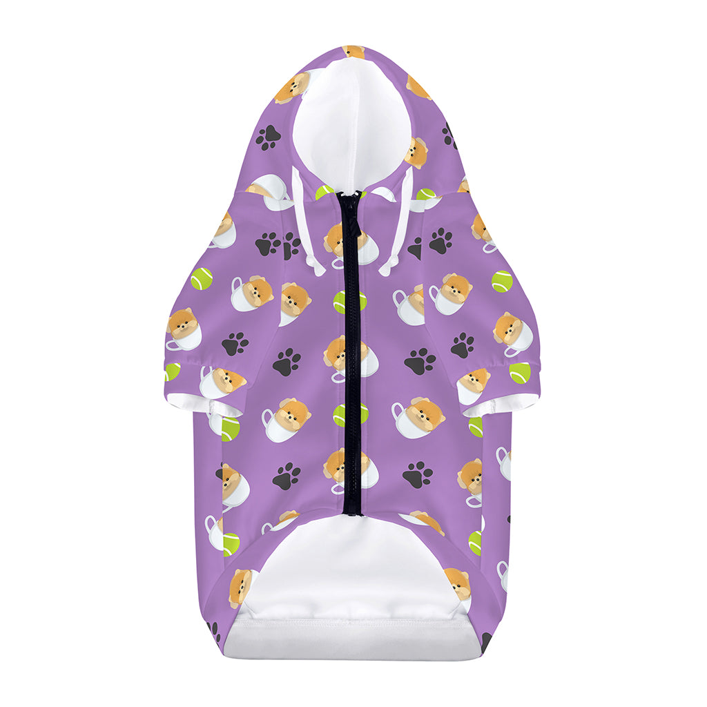 Pomeranian In Tea Cup Pattern Print Dog Zip Up Hoodie