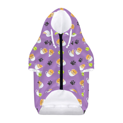 Pomeranian In Tea Cup Pattern Print Dog Zip Up Hoodie