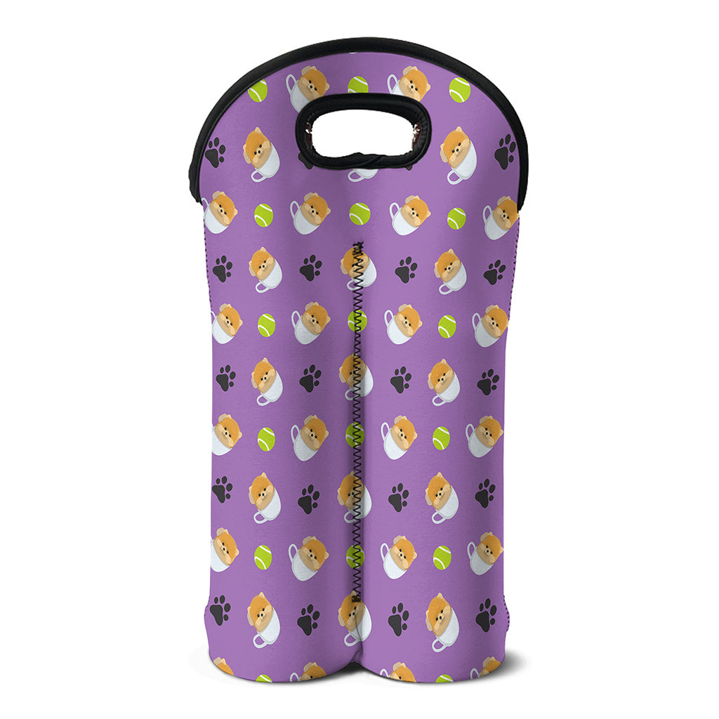 Pomeranian In Tea Cup Pattern Print Double Neoprene Wine Tote