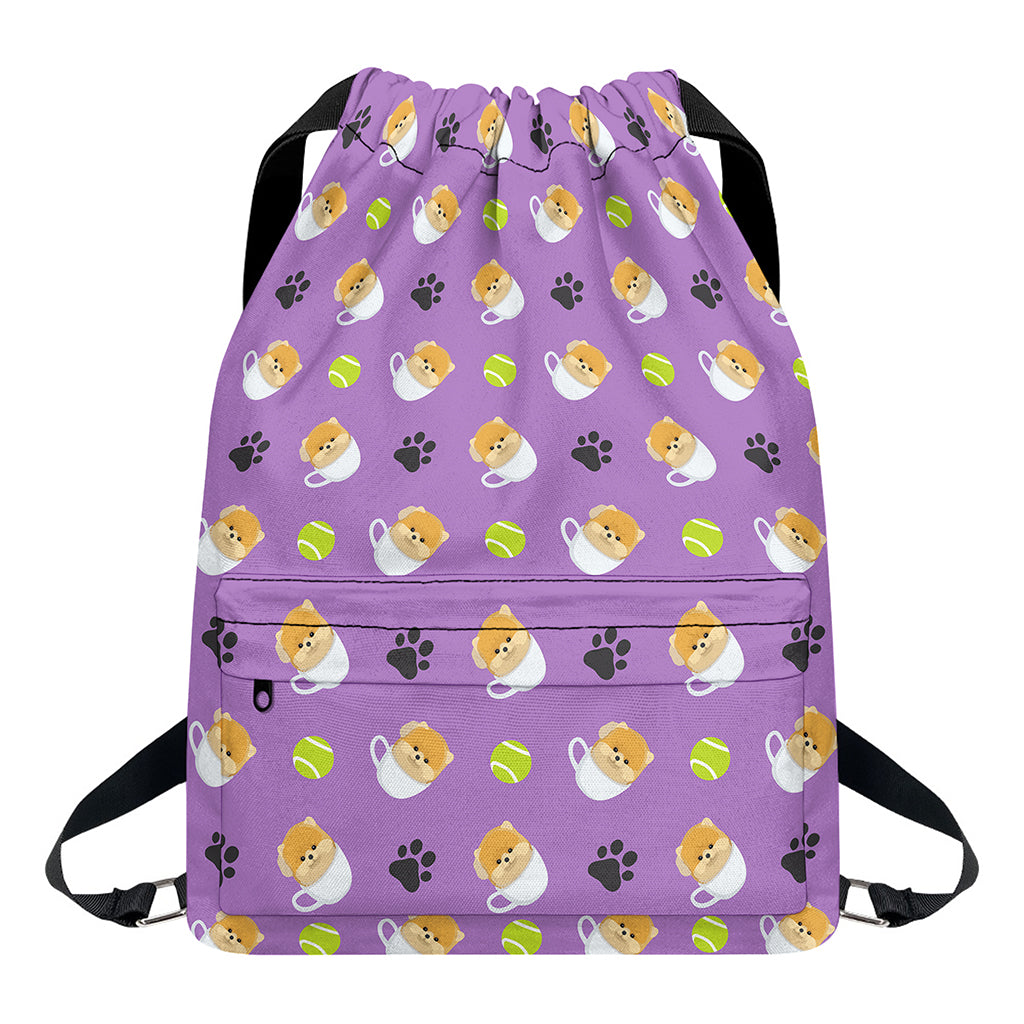Pomeranian In Tea Cup Pattern Print Drawstring Backpack