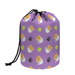 Pomeranian In Tea Cup Pattern Print Drawstring Makeup Bag
