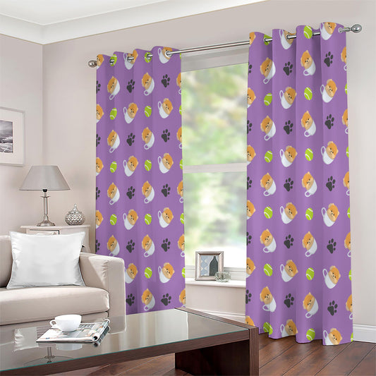 Pomeranian In Tea Cup Pattern Print Extra Wide Grommet Curtains