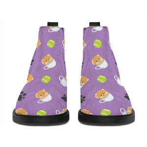 Pomeranian In Tea Cup Pattern Print Flat Ankle Boots