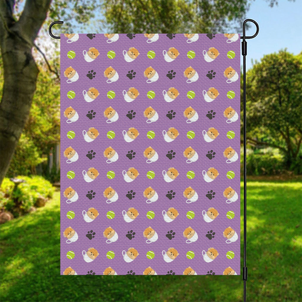 Pomeranian In Tea Cup Pattern Print Garden Flag