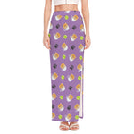 Pomeranian In Tea Cup Pattern Print High Slit Maxi Skirt