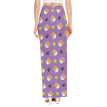 Pomeranian In Tea Cup Pattern Print High Slit Maxi Skirt