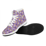 Pomeranian In Tea Cup Pattern Print High Top Leather Sneakers