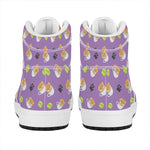 Pomeranian In Tea Cup Pattern Print High Top Leather Sneakers