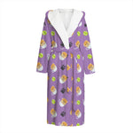 Pomeranian In Tea Cup Pattern Print Hooded Bathrobe
