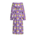 Pomeranian In Tea Cup Pattern Print Hooded Bathrobe