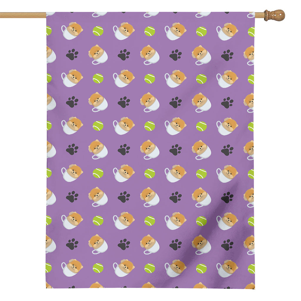 Pomeranian In Tea Cup Pattern Print House Flag