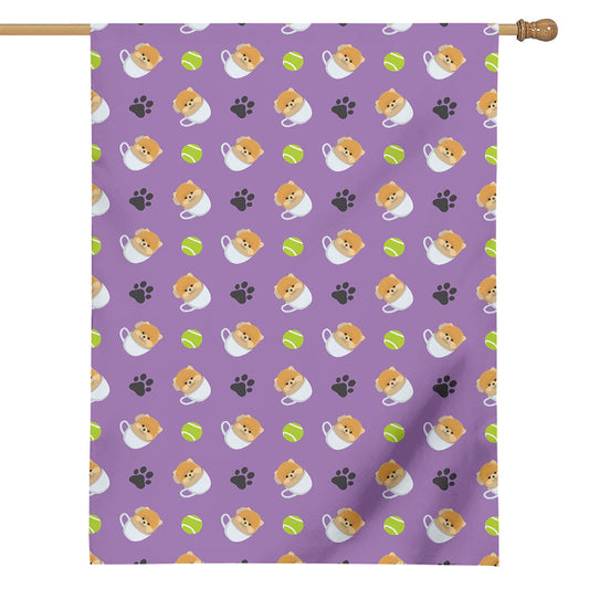Pomeranian In Tea Cup Pattern Print House Flag