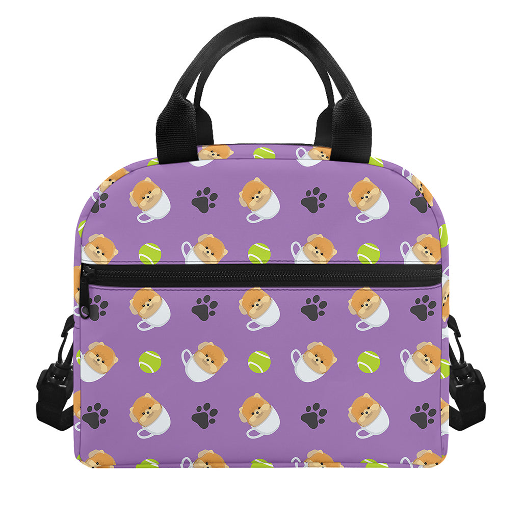 Pomeranian In Tea Cup Pattern Print Insulated Lunch Bag