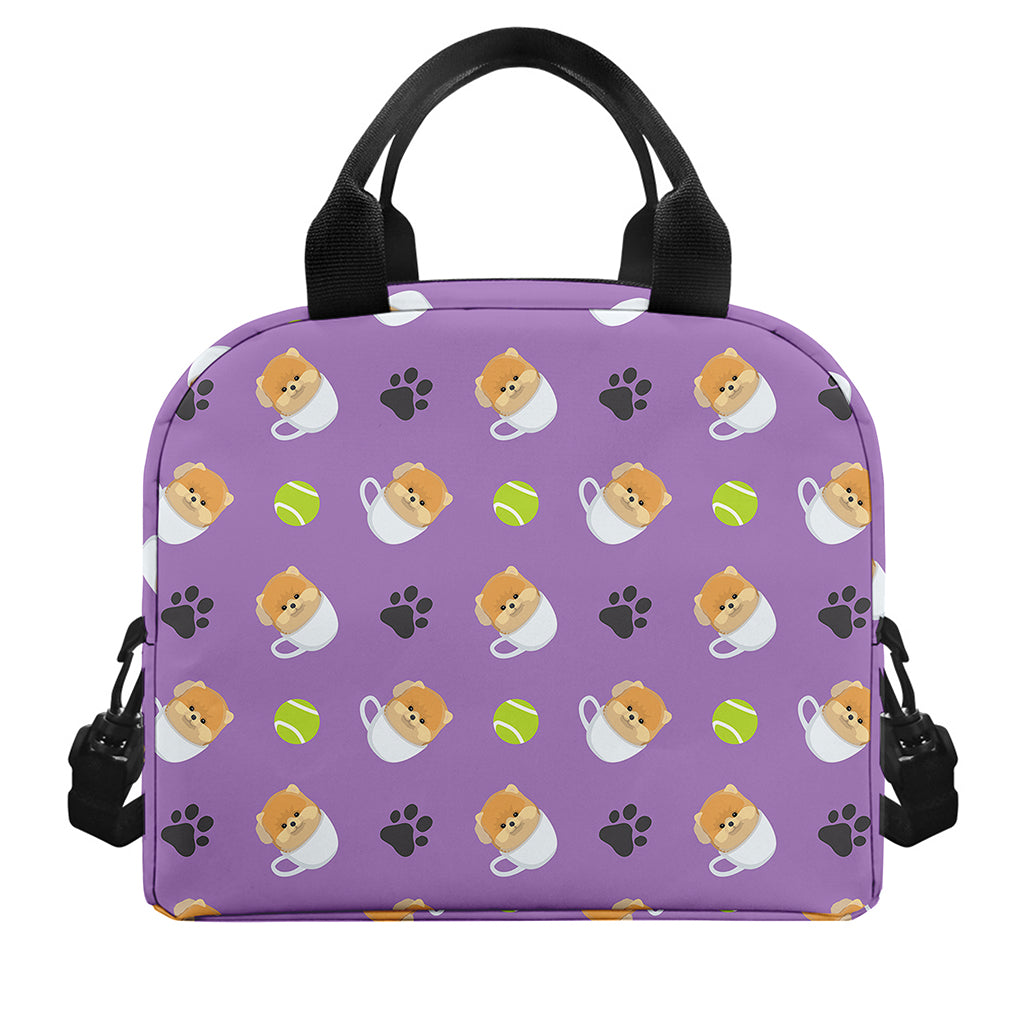 Pomeranian In Tea Cup Pattern Print Insulated Lunch Bag