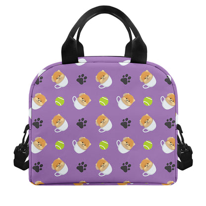 Pomeranian In Tea Cup Pattern Print Insulated Lunch Bag