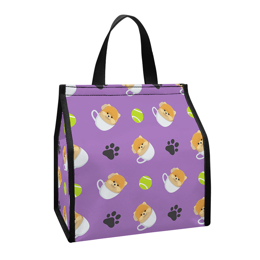 Pomeranian In Tea Cup Pattern Print Insulated Lunch Tote