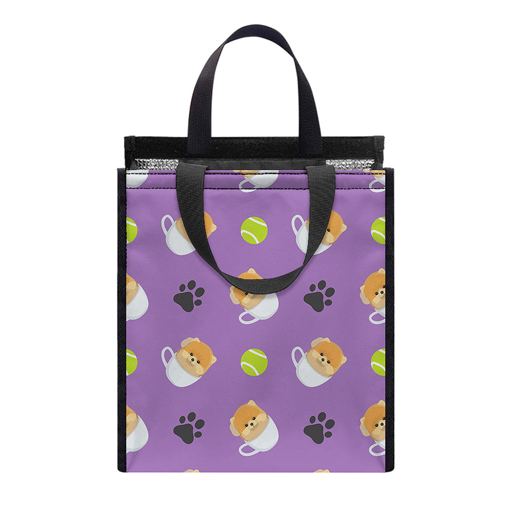 Pomeranian In Tea Cup Pattern Print Insulated Lunch Tote