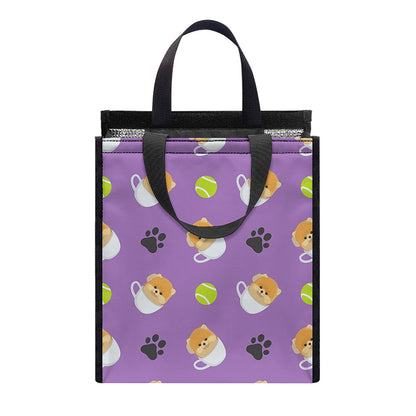 Pomeranian In Tea Cup Pattern Print Insulated Lunch Tote