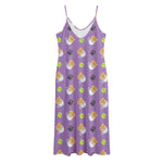 Pomeranian In Tea Cup Pattern Print Jersey Midi Cami Dress