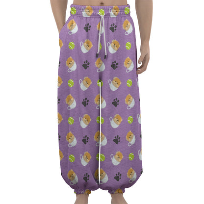 Pomeranian In Tea Cup Pattern Print Lantern Pants