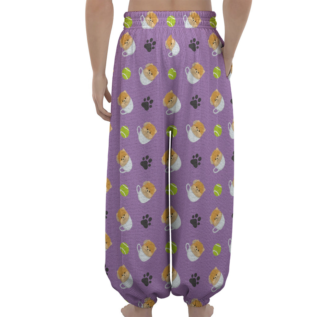 Pomeranian In Tea Cup Pattern Print Lantern Pants