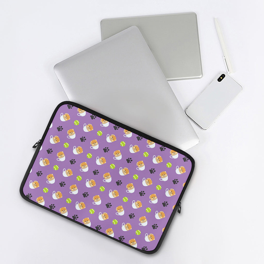 Pomeranian In Tea Cup Pattern Print Laptop Sleeve