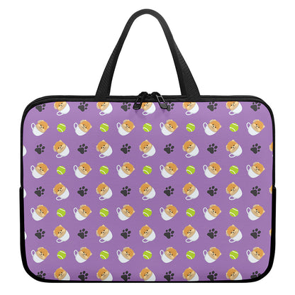 Pomeranian In Tea Cup Pattern Print Laptop Sleeve With Handle