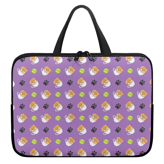 Pomeranian In Tea Cup Pattern Print Laptop Sleeve With Handle